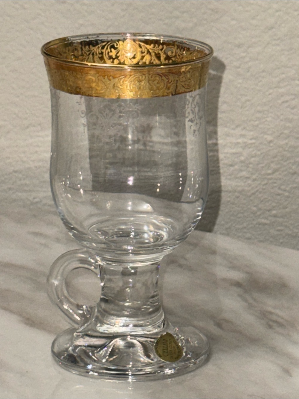 Cellini Blown Glass Irish Coffee Mugs-24K Gold Rim-Made in Italy 1 glass